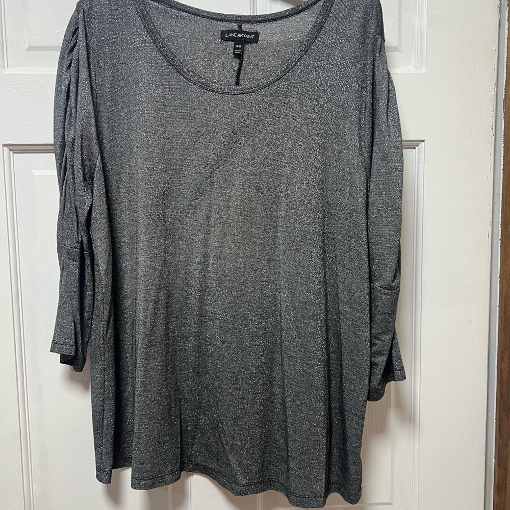 Lane Bryant Metallic 1Gray Scoop Neck Top